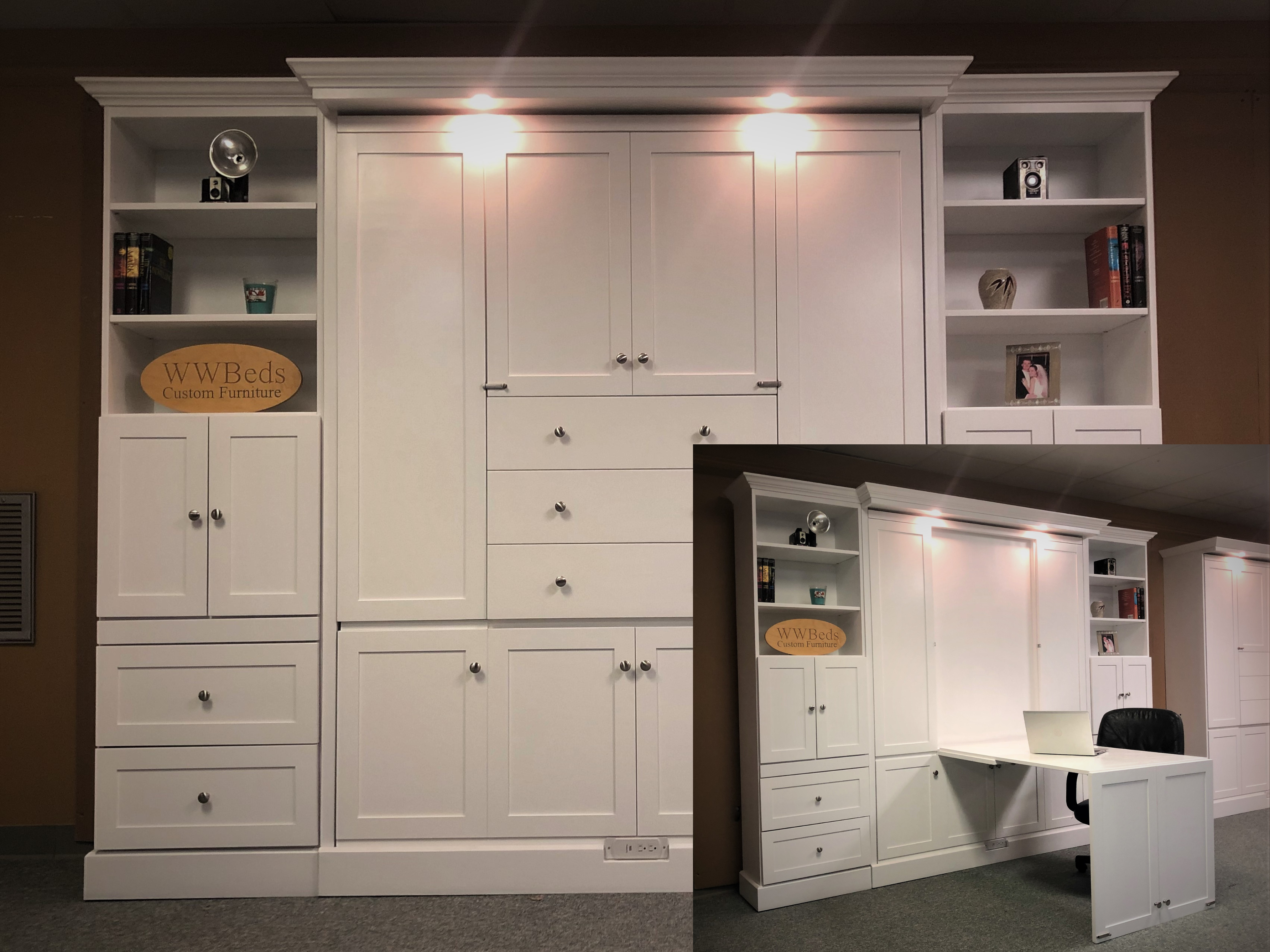 Shaker Murphy bed with hidden inset desk
